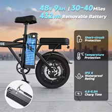 Vélo électrique pliable 500W 48V 9Ah en stock UE, 22MPH 40 miles, 14 pouces