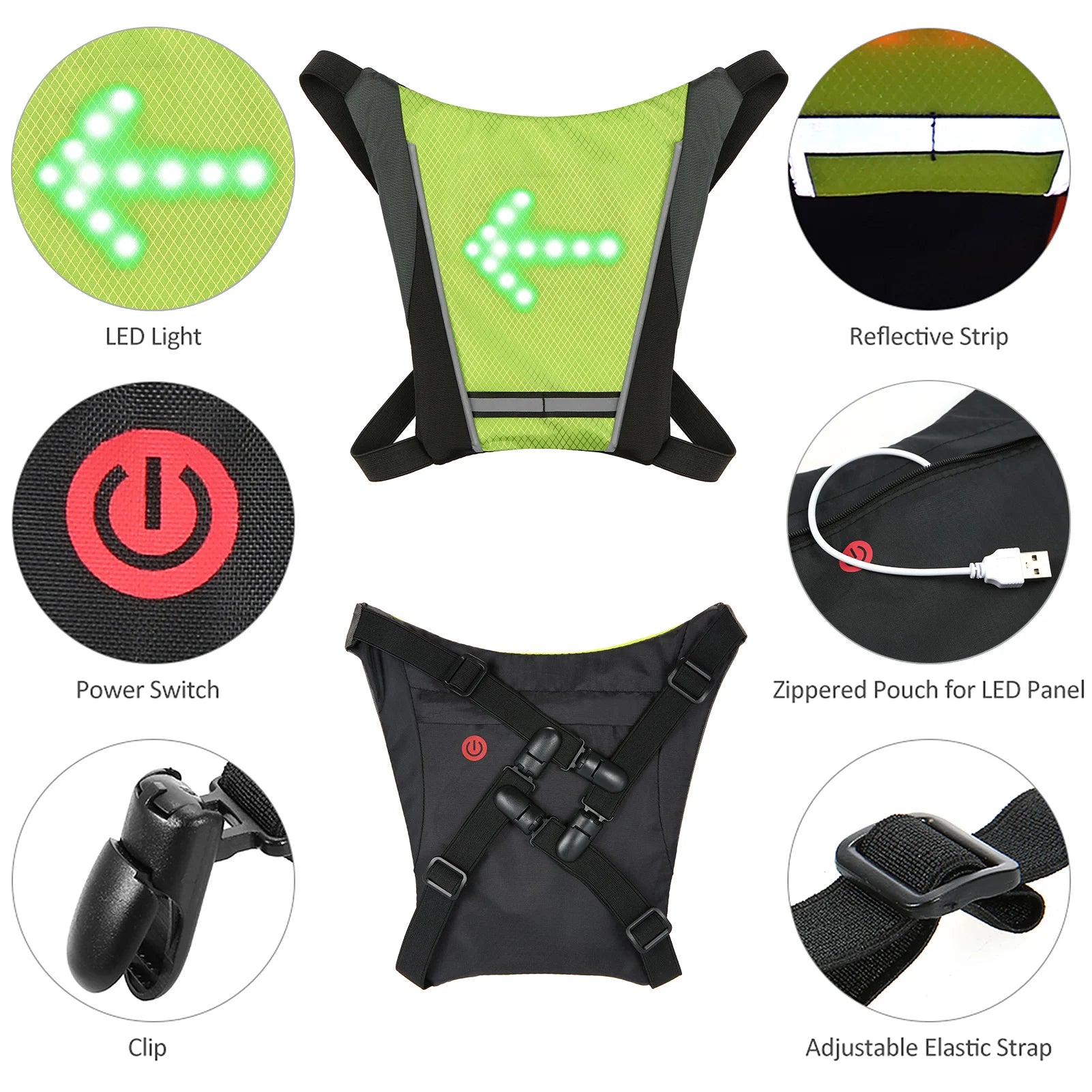 Gilet Réfléchissant LED Vélo – Clignotants & Télécommande