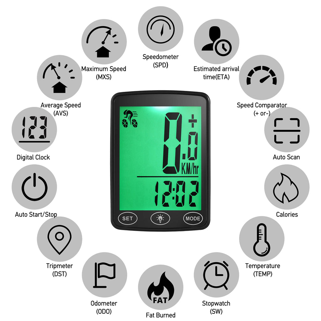 Compteur Vélo Étanche avec Écran LED – Vitesse, Distance & Calories