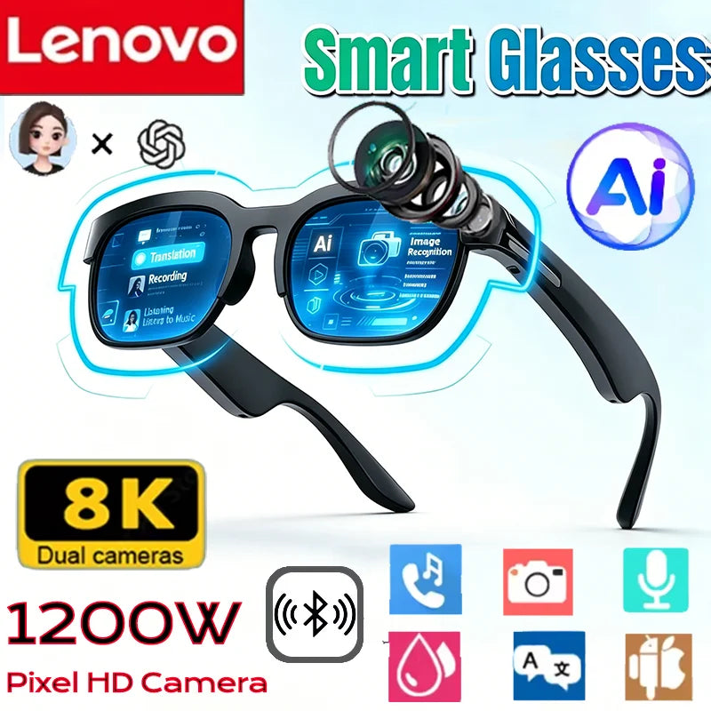 Lunettes Connectées Lenovo XG89 – IA, Caméra HD & Bluetooth